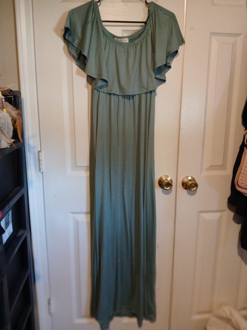 Hello MIZ Sage Green Maxi Dress with Flutter Overlay